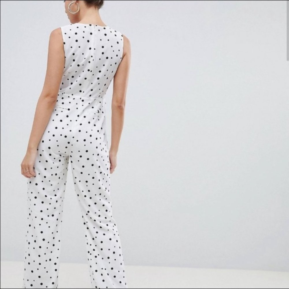 PrettyLittleThing White & Black Polka Dot Jumpsuit - Picture 2 of 10